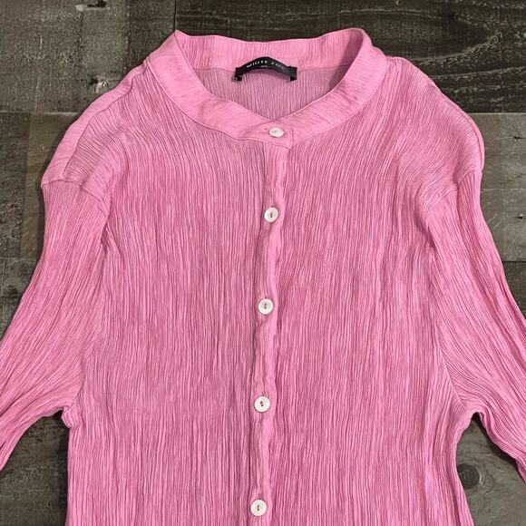 White Fox Crinkle Pink Take Me Out Button Down Shirt Tunic Women's Size M/L - Picture 10 of 14